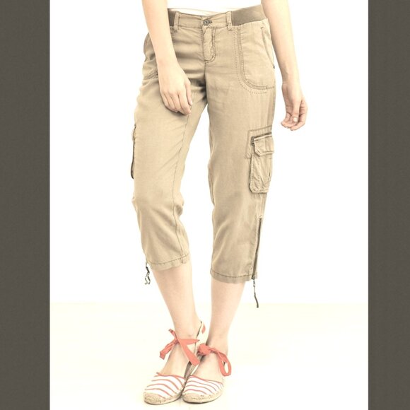 Anthropologie Marrakech Julia Tencel Linen Cargo Capri Pants in Sandy Sz 25 NWOT - Picture 1 of 12